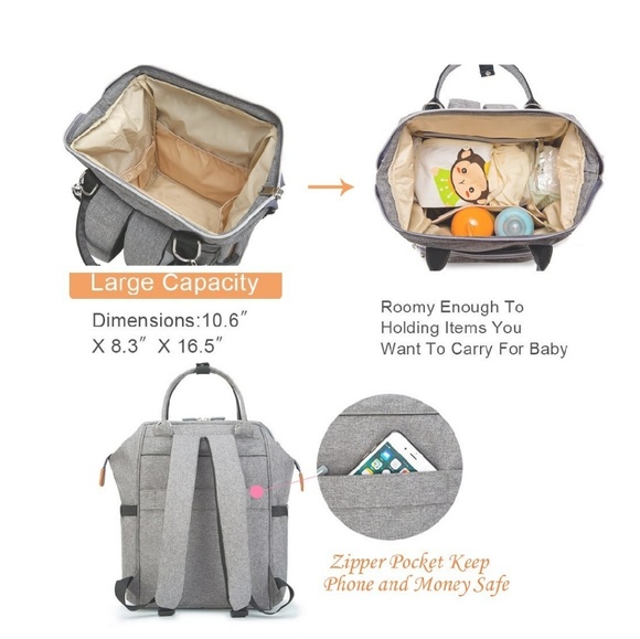 Grey diaper bag backpack - Picture 6 of 7